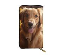 FZQVSLCM Golden Retriever Sunflower Leather Wallet for Women Long Coin Purse Ultra Slim Credit Cards Holder Bifold Clutch