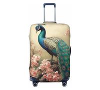 FZQVSLCM Oriental Peacock on Flower Tree Travel Luggage Cover Elastic Washable Suitcase Protector Anti-scratch Thicken Baggage Covers Fit 18-32 Inch, Black, L