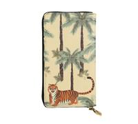 FZQVSLCM Palm trees and tigers Leather Wallet for Women Long Coin Purse Ultra Slim Credit Cards Holder Bifold Clutch