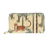 FZQVSLCM Palm trees and tigers Leather Wallet for Women Long Coin Purse Ultra Slim Credit Cards Holder Bifold Clutch