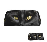 FZQVSLCM Pencil Case Leather Pen Bags Travel Makeup Bag A black cat on a black background Toiletry Bag Portable Cosmetic Bags Coin Purse, Gold, One Size