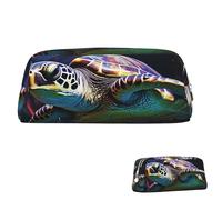 FZQVSLCM Pencil Case Leather Pen Bags Travel Makeup Bag A colorful tropical sea turtle Toiletry Bag Portable Cosmetic Bags Coin Purse, Silver, One Size