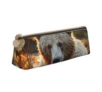 FZQVSLCM Pencil Case Leather Pen Bags Travel Makeup Bag Bear crossing the river Toiletry Bag Portable Cosmetic Bags Coin Purse