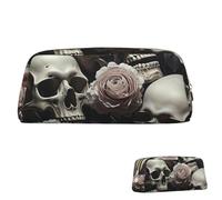 FZQVSLCM Pencil Case Leather Pen Bags Travel Makeup Bag Black and White Flowers and Skull Toiletry Bag Portable Cosmetic Bags Coin Purse, Gold, One size