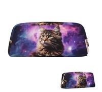 FZQVSLCM Pencil Case Leather Pen Bags Travel Makeup Bag Cat sitting inside nebula Toiletry Bag Portable Cosmetic Bags Coin Purse, Gold, One Size