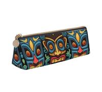 FZQVSLCM Pencil Case Leather Pen Bags Travel Makeup Bag Colorful tiki mask pattern Toiletry Bag Portable Cosmetic Bags Coin Purse
