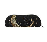 FZQVSLCM Pencil Case Leather Pen Bags Travel Makeup Bag Crescent Moon Pattern Toiletry Bag Portable Cosmetic Bags Coin Purse, Gold, One Size