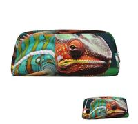 FZQVSLCM Pencil Case Leather Pen Bags Travel Makeup Bag Cute Chameleon Toiletry Bag Portable Cosmetic Bags Coin Purse, Silver, One size