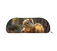 FZQVSLCM Pencil Case Leather Pen Bags Travel Makeup Bag Cute Squirrel Eating Nuts Toiletry Bag Portable Cosmetic Bags Coin Purse, Silver, One Size