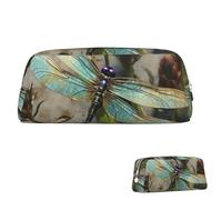 FZQVSLCM Pencil Case Leather Pen Bags Travel Makeup Bag Dancing Dragonfly Toiletry Bag Portable Cosmetic Bags Coin Purse, Silver, One Size