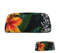 FZQVSLCM Pencil Case Leather Pen Bags Travel Makeup Bag Eye-catching Hawaiian flowers Toiletry Bag Portable Cosmetic Bags Coin Purse, Silver, One size