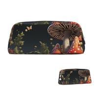 FZQVSLCM Pencil Case Leather Pen Bags Travel Makeup Bag Fairy tale style mushrooms Toiletry Bag Portable Cosmetic Bags Coin Purse, Silver, One size