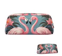 FZQVSLCM Pencil Case Leather Pen Bags Travel Makeup Bag Flock of Tropical Flamingos Toiletry Bag Portable Cosmetic Bags Coin Purse, Gold, One size