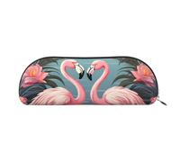 FZQVSLCM Pencil Case Leather Pen Bags Travel Makeup Bag Flock of Tropical Flamingos Toiletry Bag Portable Cosmetic Bags Coin Purse, Silver, One size