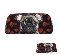 FZQVSLCM Pencil Case Leather Pen Bags Travel Makeup Bag French Bulldog Holding Toiletry Bag Portable Cosmetic Bags Coin Purse, Gold, One Size