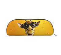 FZQVSLCM Pencil Case Leather Pen Bags Travel Makeup Bag Giraffe wearing glasses Toiletry Bag Portable Cosmetic Bags Coin Purse, Gold, One Size