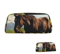 FZQVSLCM Pencil Case Leather Pen Bags Travel Makeup Bag Grazing wild horses Toiletry Bag Portable Cosmetic Bags Coin Purse, Gold, One Size