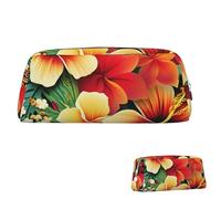 FZQVSLCM Pencil Case Leather Pen Bags Travel Makeup Bag Hawaiian Style Print Pattern Toiletry Bag Portable Cosmetic Bags Coin Purse, Silver, One size