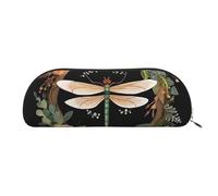 FZQVSLCM Pencil Case Leather Pen Bags Travel Makeup Bag Image of dragonfly in wreath Toiletry Bag Portable Cosmetic Bags Coin Purse, Gold, One Size