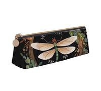 FZQVSLCM Pencil Case Leather Pen Bags Travel Makeup Bag Image of dragonfly in wreath Toiletry Bag Portable Cosmetic Bags Coin Purse