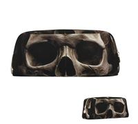 FZQVSLCM Pencil Case Leather Pen Bags Travel Makeup Bag Leather Rose Skull Toiletry Bag Portable Cosmetic Bags Coin Purse, Gold, One size