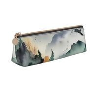 FZQVSLCM Pencil Case Leather Pen Bags Travel Makeup Bag Mountain birds watercolor Toiletry Bag Portable Cosmetic Bags Coin Purse