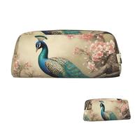 FZQVSLCM Pencil Case Leather Pen Bags Travel Makeup Bag Oriental Peacock on Flower Tree Toiletry Bag Portable Cosmetic Bags Coin Purse, Gold, One Size