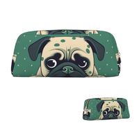 FZQVSLCM Pencil Case Leather Pen Bags Travel Makeup Bag Pug Green Polka Dot Toiletry Bag Portable Cosmetic Bags Coin Purse, Gold, One Size