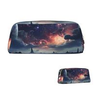 FZQVSLCM Pencil Case Leather Pen Bags Travel Makeup Bag Space Stars Toiletry Bag Portable Cosmetic Bags Coin Purse, Gold, One size