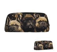FZQVSLCM Pencil Case Leather Pen Bags Travel Makeup Bag Three French Bulldogs Toiletry Bag Portable Cosmetic Bags Coin Purse, Gold, One Size