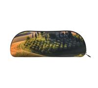 FZQVSLCM Pencil Case Leather Pen Bags Travel Makeup Bag Tuscany Landscape Tree Scenery Farm Toiletry Bag Portable Cosmetic Bags Coin Purse, Gold, One size