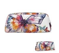 FZQVSLCM Pencil Case Leather Pen Bags Travel Makeup Bag Watercolor butterfly Toiletry Bag Portable Cosmetic Bags Coin Purse, Gold, One size