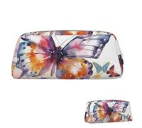 FZQVSLCM Pencil Case Leather Pen Bags Travel Makeup Bag Watercolor butterfly Toiletry Bag Portable Cosmetic Bags Coin Purse, Silver, One size