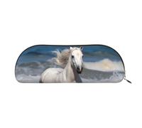 FZQVSLCM Pencil Case Leather Pen Bags Travel Makeup Bag White horse running on the sea Toiletry Bag Portable Cosmetic Bags Coin Purse, Gold, One Size