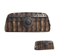 FZQVSLCM Pencil Case Leather Pen Bags Travel Makeup Bag Wooden Castle Wall Metal Gate Toiletry Bag Portable Cosmetic Bags Coin Purse, Gold, One size