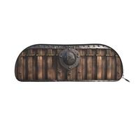 FZQVSLCM Pencil Case Leather Pen Bags Travel Makeup Bag Wooden Castle Wall Metal Gate Toiletry Bag Portable Cosmetic Bags Coin Purse, Silver, One size