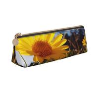 FZQVSLCM Pencil Case Leather Pen Bags Travel Makeup Bag Yellow flower under the sun Toiletry Bag Portable Cosmetic Bags Coin Purse