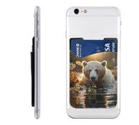FZQVSLCM Phone Wallet Stick on,Phone Card Holder for Back of Phone Case,Leather Cellphone Cases Bear crossing the river Credit Card Sleeve Credit Card Holder for Cell Phone,ID Cards Pouch