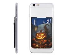 FZQVSLCM Phone Wallet Stick on,Phone Card Holder for Back of Phone Case,Leather Cellphone Cases Pumpkin lantern Credit Card Sleeve Credit Card Holder for Cell Phone,ID Cards Pouch