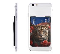 FZQVSLCM Phone Wallet Stick on,Phone Card Holder for Back of Phone Case,Leather Cellphone Cases Red rose and tiger Credit Card Sleeve Credit Card Holder for Cell Phone,ID Cards Pouch