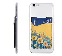 FZQVSLCM Phone Wallet Stick on,Phone Card Holder for Back of Phone Case,Leather Cellphone Cases Yellow and blue floral Credit Card Sleeve Credit Card Holder for Cell Phone,ID Cards Pouch