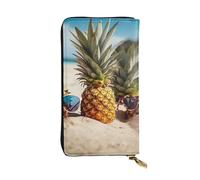 FZQVSLCM Pineapple Fruit Sunglasses Sand Beach Leather Wallet for Women Long Coin Purse Ultra Slim Credit Cards Holder Bifold Clutch