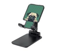 FZQVSLCM Pug Green Polka Dot Cell Phone Stand for Desk Angle Height Adjustable Cell Phone Holder Folding Desktop Phone Stand Portable Cellphone Cradle Desktop Dock Compatible with All Phones