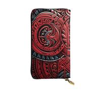 FZQVSLCM Red tribal pattern Leather Wallet for Women Long Coin Purse Ultra Slim Credit Cards Holder Bifold Clutch