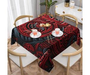 FZQVSLCM Red Tribal Pattern Square Tablecloths 55 x 55 Inch Waterproof Table Cloth Wrinkle Free Farmhouse Dining Table Cover Heavy Duty Fabric Table Cover for Dinner Holiday Party