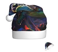 FZQVSLCM Santa Hat A colorful tropical sea turtle Christmas Hat with Plush Brim Santa Claus Hats Thicken Xmas Hats Party Headwear
