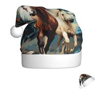 FZQVSLCM Santa Hat A pattern with horses Christmas Hats with Plush Brim Santa Claus Hats Thicken Xmas Hat Party Headwear