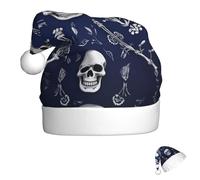 FZQVSLCM Santa Hat Blue skull and bones Christmas Hat with Plush Brim Santa Claus Hats Thicken Xmas Hats Party Headwear