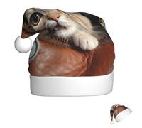 FZQVSLCM Santa Hat Cat peeks out of zippered leather pocket Christmas Hats with Plush Brim Santa Claus Hats Thicken Xmas Hat Party Headwear