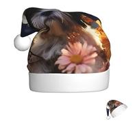 FZQVSLCM Santa Hat Shih Tzu dog and flowers Christmas Hat with Plush Brim Santa Claus Hats Thicken Xmas Hats Party Headwear